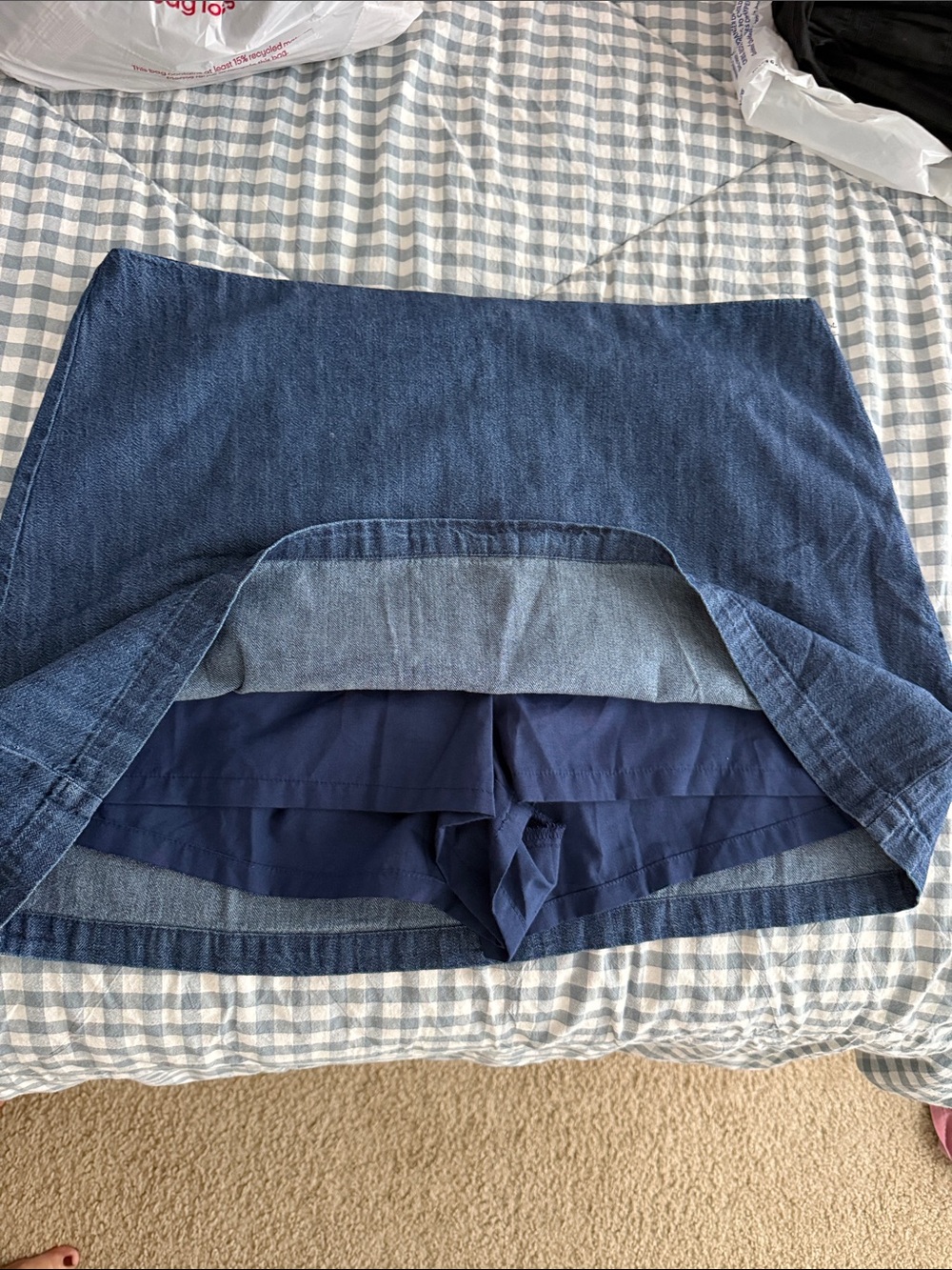 Ladies Navy Blue Denim Skort with Built-In Shorts
